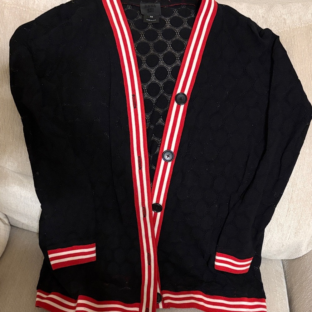 Anna Sui Black Cardigan with Red and White Accents